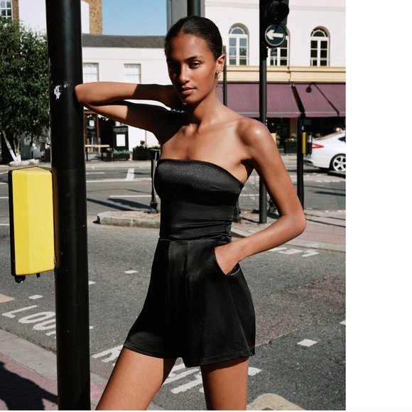 NWT - Zara Black Satin Bandeau Top - Picture 1 of 7